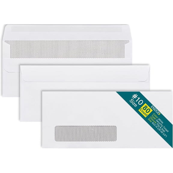 #10 Left Window Self Seal Envelopes - 80/Pack - 4 1/8 x 9 1/2 Inch Business Envelopes #10 With Flip & Seal Closure, Security Tinted for Invoices & Statements - White Letter Size