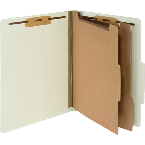 10 Letter Size Gray Green Classification Folders - 2 Divider - 2 Inch ...