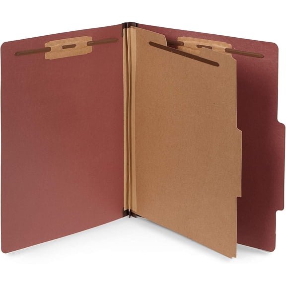 10 Letter Size Red Classification Folders - 1 Divider - 2 Inch Expansions - Durable 2 Prongs Designed to Organize Standard Medical Files, Office Reports - Letter Size, Red Brick Color, 10 Pack