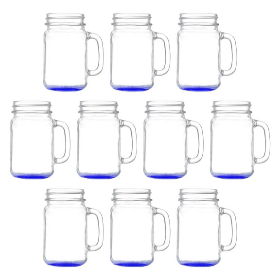 10 Libbey Mason Jars with Handles Set, 16 oz. - Traditional style, High standard - Blue