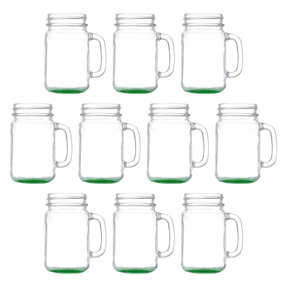 10 Libbey Mason Jars with Handles Set, 16 oz. - Traditional style, High standard - Green