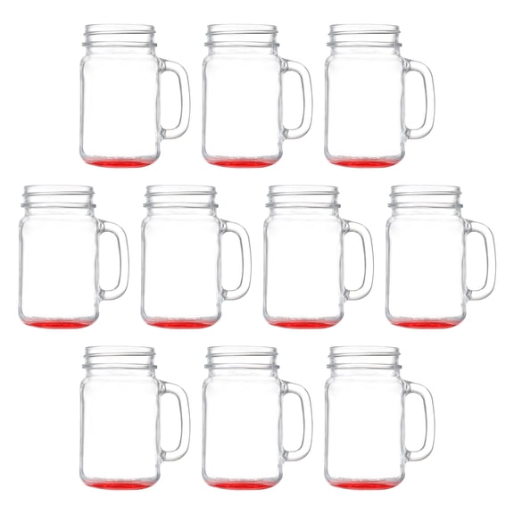 10 Libbey Mason Jars with Handles Set, 16 oz. - Traditional style, High standard - Red