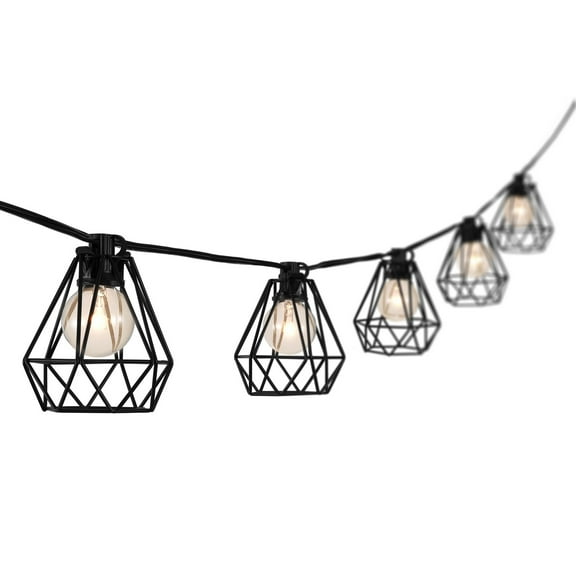 JONATHAN Y 10-Light Indoor/Outdoor 10 ft. Contemporary Transitional LED G40 Diamond Cage String Lights, Black