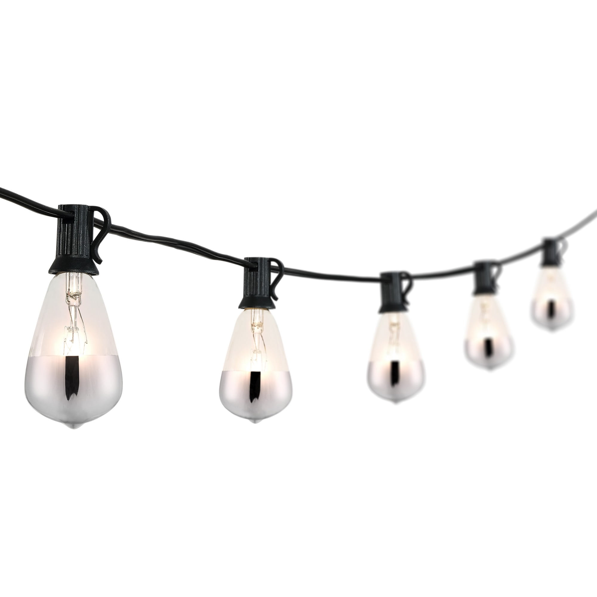 10 ft Black and Chrome Outdoor String Lights with Warm White LED Bulbs