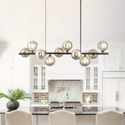 Lzawvm Dining Room Light Fixture Linear Chandelier with Smokey Grey Globe Kitchen Island Lighting for Dining Room Over Table Sputnik 10 Light Black