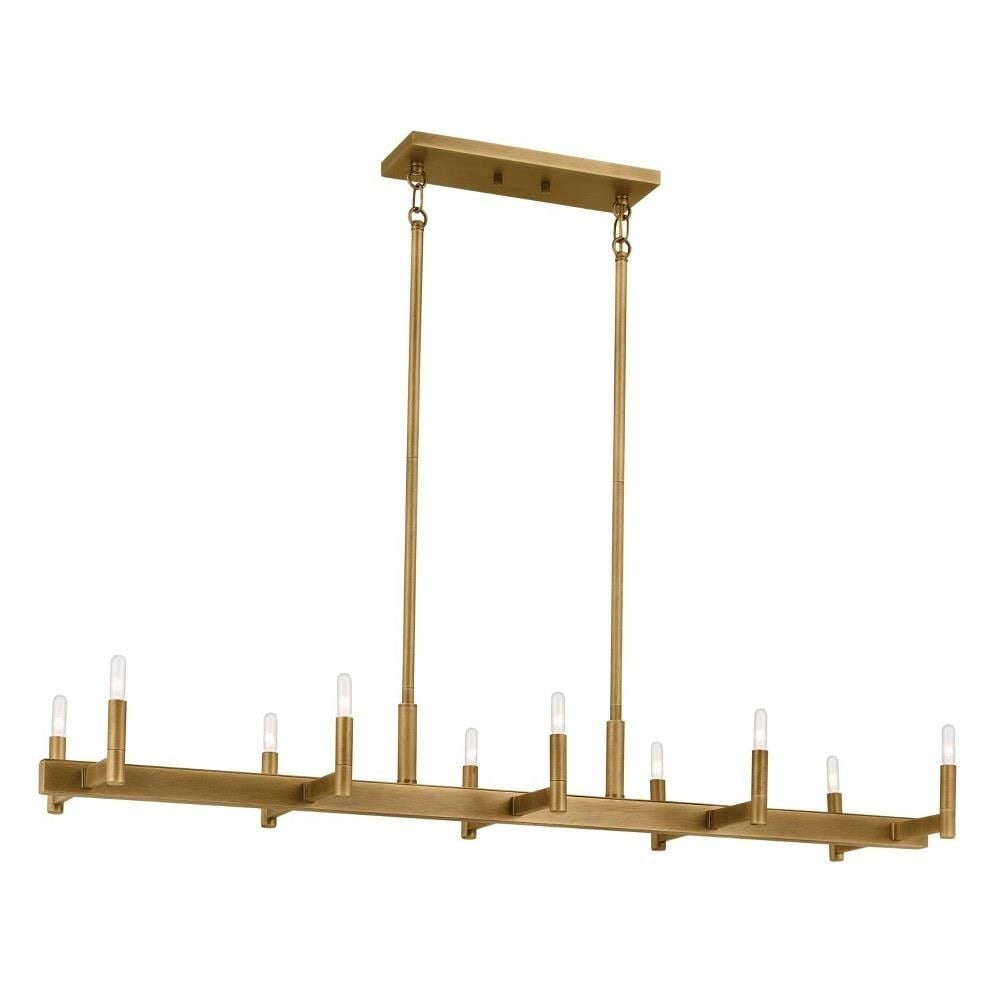 Erzo Natural Brass 10-Light Linear Candle Chandelier