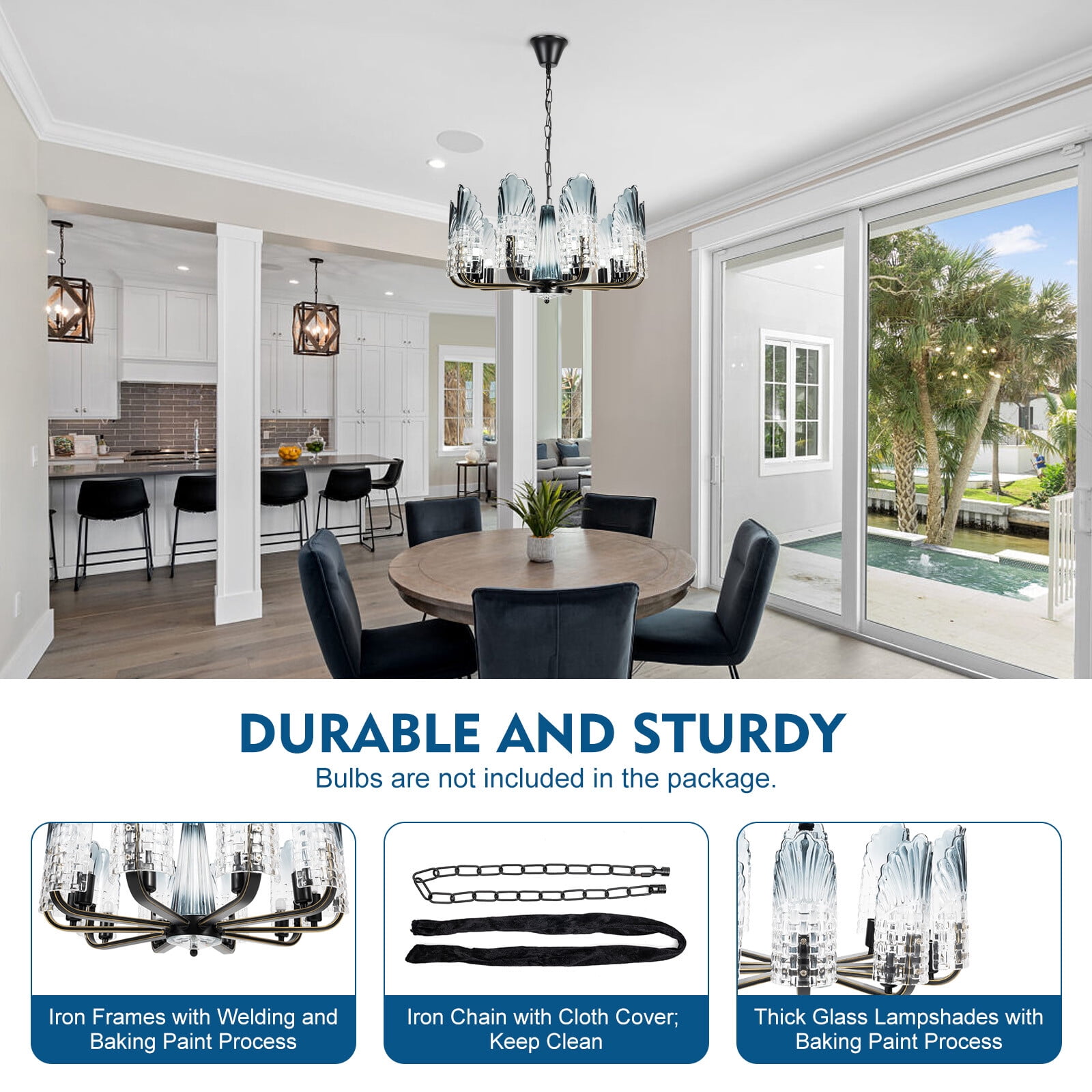 10-Light Modern Elegant LED Crystal Glass Chandelier Ceiling Light Pendant Lamp for Dining Rooms