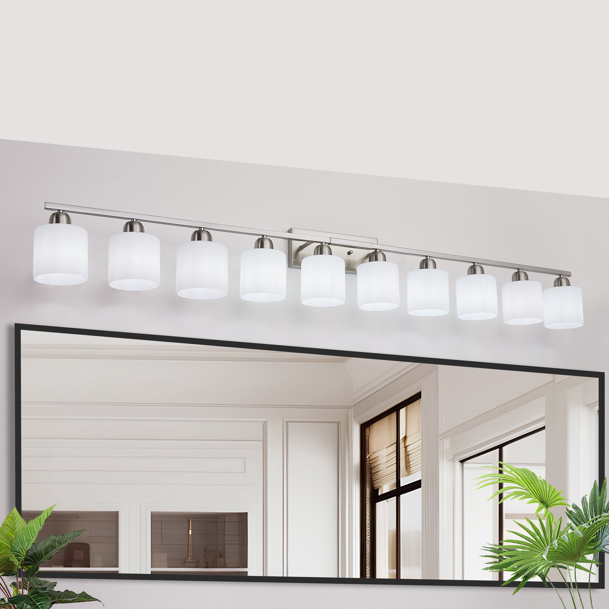 10 Light bathroom lighting fixtures 65 inch over mirror Nickel Vanity Lights&nbsp; for Mirror Bedroom/BathroomLiving Room 10*E26 Base Up and Down Reversible Mounting