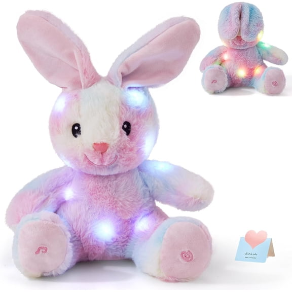 10'' Light up Peek-a-Boo Bunny Stuffed , Singing Rainbow Bunny Stuffed , Animated Interactive Plush Toys Easter Birthday Gifts for Girls Boys