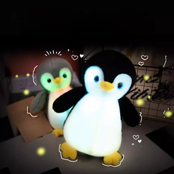 10" Light up Penguin LED Stuffed Animal with Colorful Night Light Glow Soft Plush Toy Gifts for Kids on Christmas Birthday, Penguin(Black,10")
