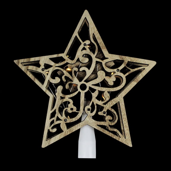10" Lighted Brown Star with Cut-Out Design Christmas Tree Topper - Clear Lights