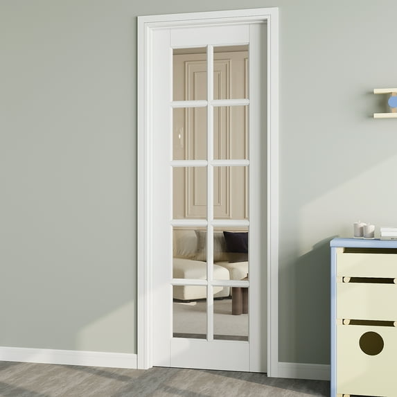10-Lite Clear Glass Door Slab with/without Prehung Kit, White