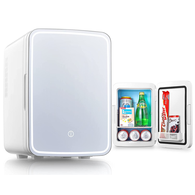 10 Liter/11 Can Mini Fridge with 3Mode Led Adjustable & Mirror Design