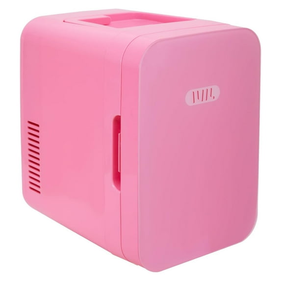 10 Liter/12 Cans Mini Fridge for Bedroom, Office, Dorm & Car, Portable Small Refrigerator for Skincare, Makeup, Beverage, Drinks, Thermoelectric Cooler & Warmer, Glass Door, Pink