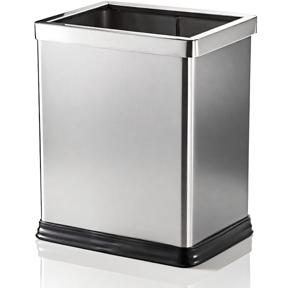 10 Liter Open Top Trash Can, Stainless Steel Office Wastebasket, Kitchen Garbage Container Bin with Removable Bag Holder, Waste Trashcans for Bathroom, Restaurant, Restroom, Powder Room, Home