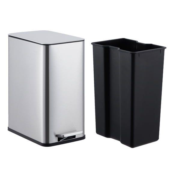 10 Liter Small Bathroom Step Trash Can with Soft-Close Lid, Hands-Free Pedal & Removable Inner Bucket, Fingerprint Resistant Brushed Stainless Steel