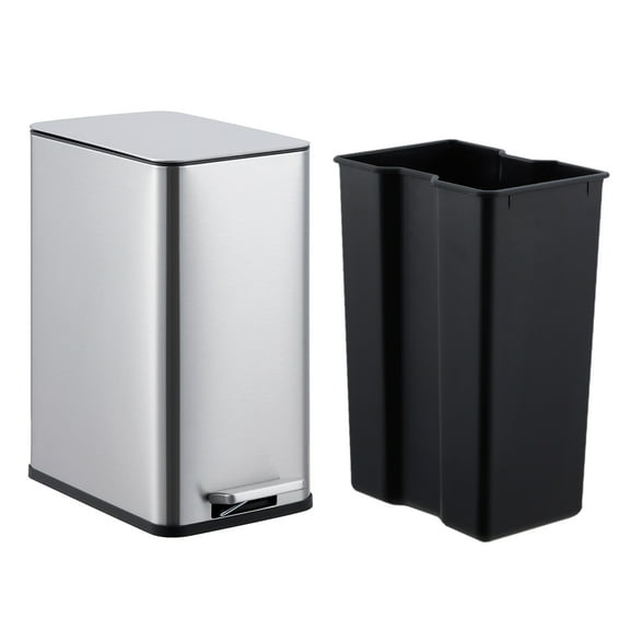 10 Liter Small Bathroom Step Trash Can with Soft-Close Lid, Hands-Free Pedal & Removable Inner Bucket, Fingerprint Resistant Brushed Stainless Steel