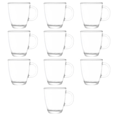 10 London Glass Ceramic Mugs Set, 11.75 oz. - Drinkware, Coffee, C-handle - Clear