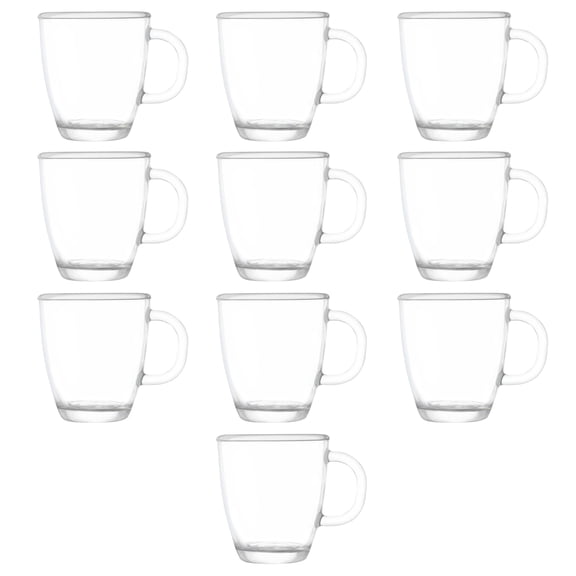 10 London Glass Ceramic Mugs Set, 11.75 oz. - Drinkware, Coffee, C-handle - Clear