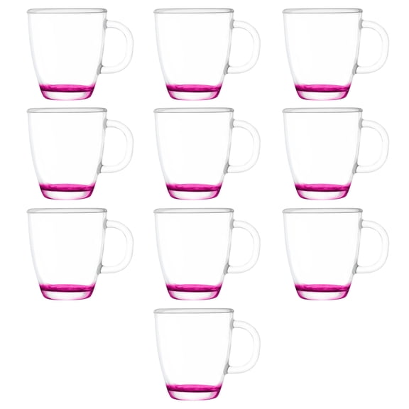 10 London Glass Ceramic Mugs Set, 11.75 oz. - Drinkware, Coffee, C-handle - Pink