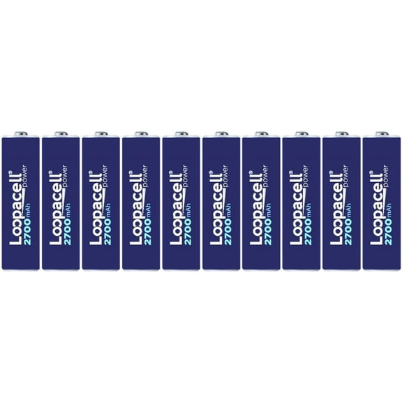 10 Loopacell Rechargeable AA NiMH Batteries 2700mAh With Battery Case