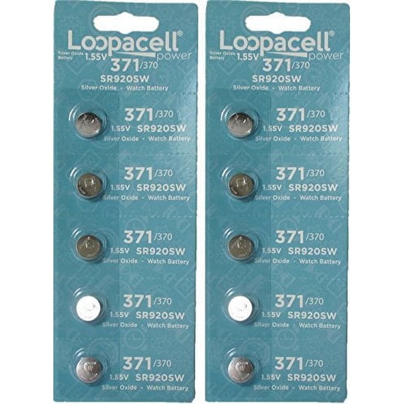 10 Loopacell Watch Battery Button Cell SR920SW 371 (2 Packs of 5) Batteries