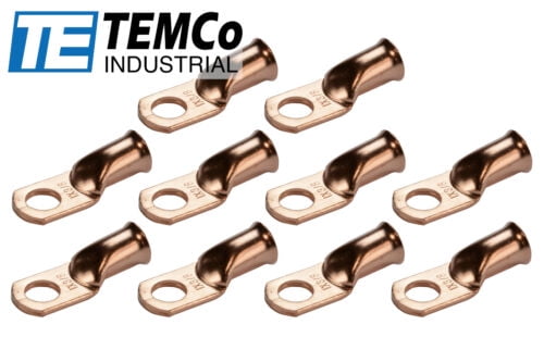 100) 8 Gauge Ring 1/4" Hole Terminal BATTERY Lug Bare Copper Un-insulated AWG