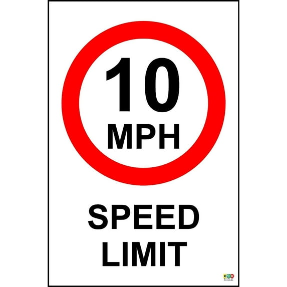 10 MPH Speed Limit Safety Sign - 1.2mm Rigid Plastic 300mm x 200mm