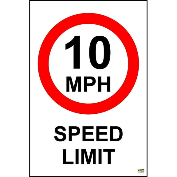 10 MPH Speed Limit Safety Sign - 1.2mm Rigid Plastic 300mm x 200mm
