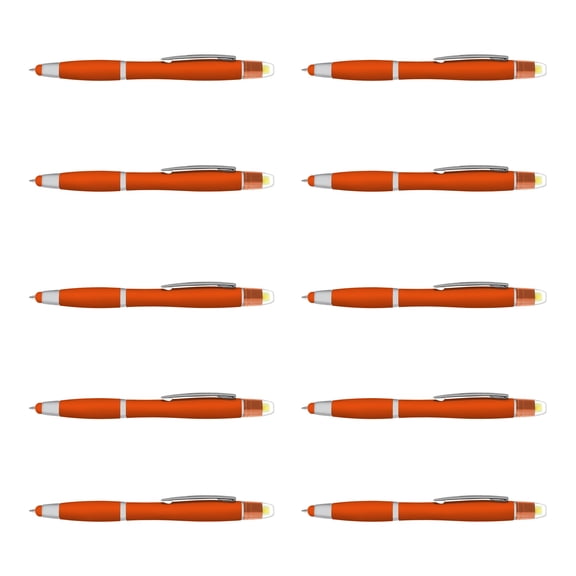 10 Maitland Gel Highlighter Stylus Pens Pack - Ballpoint, Black Ink - Orange