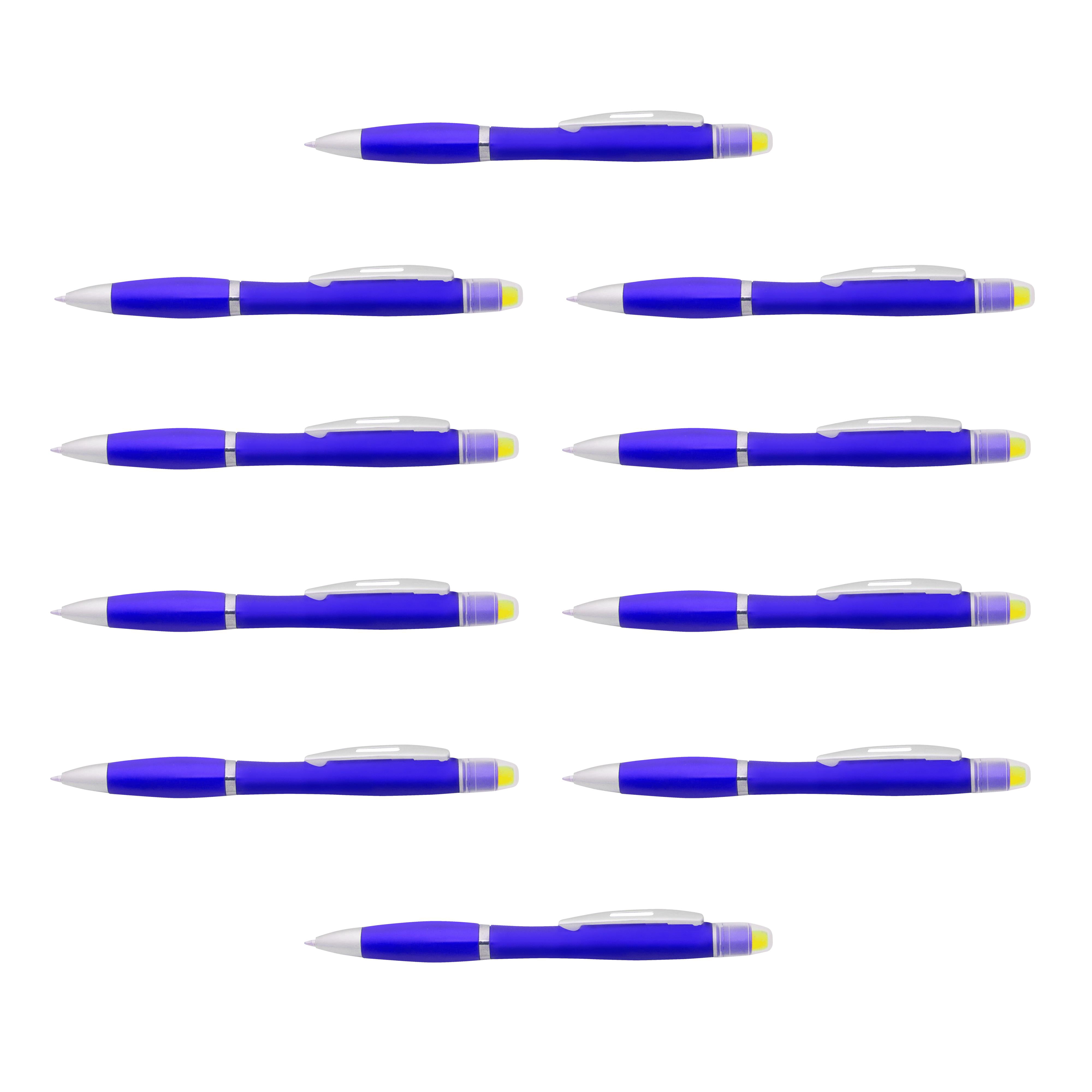 10 Marathon Gel Highlighter Pens Pack - Twist Mechanism, Ballpoint - Blue