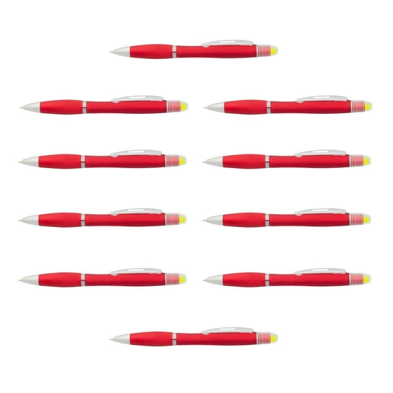 10 Marathon Gel Highlighter Pens Pack - Twist Mechanism, Ballpoint - Red