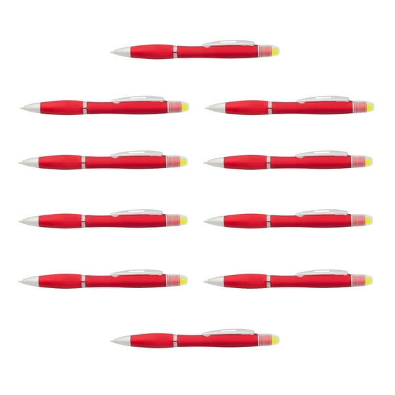 10 Marathon Gel Highlighter Pens Pack - Twist Mechanism, Ballpoint - Red