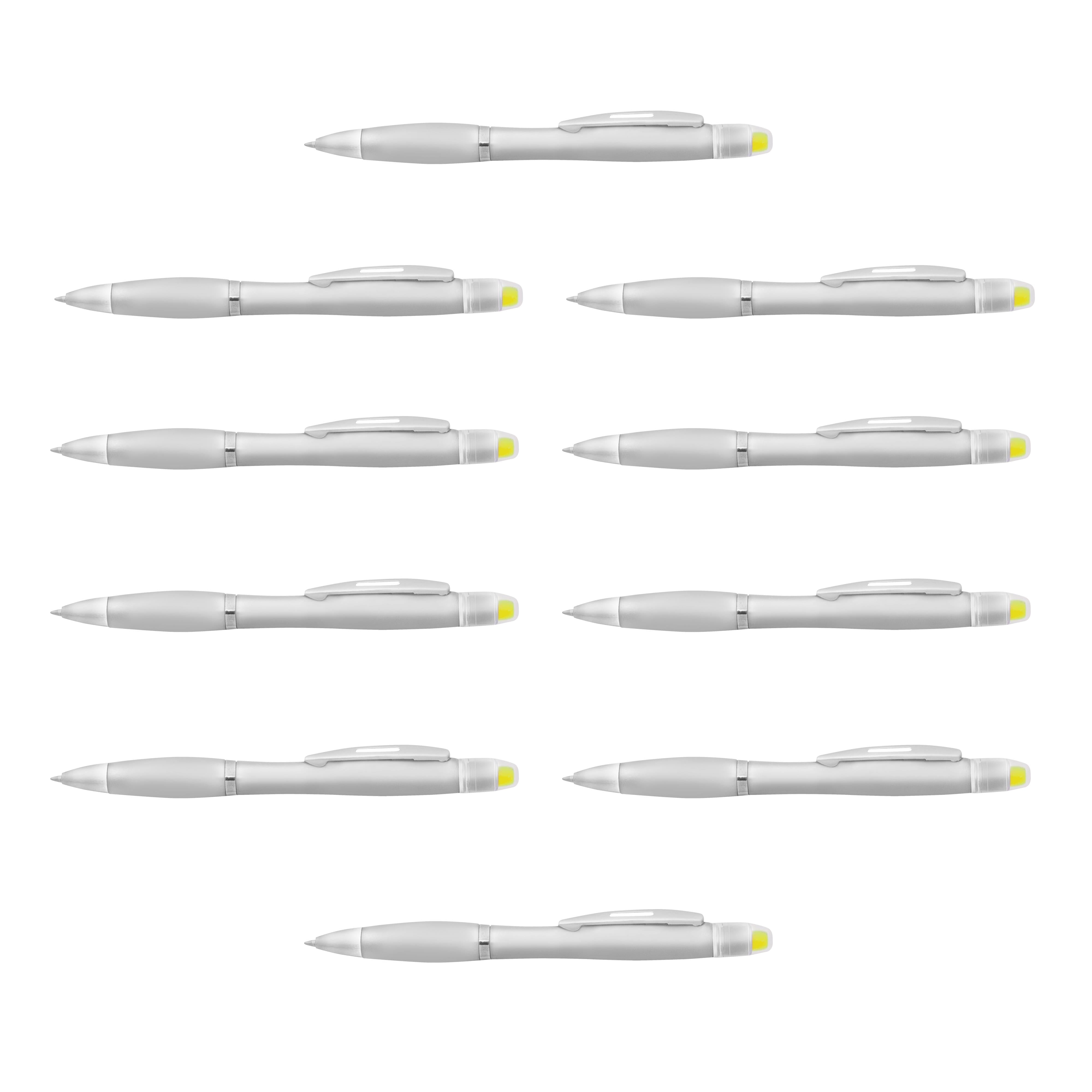 10 Marathon Gel Highlighter Pens Pack - Twist Mechanism, Ballpoint - Silver