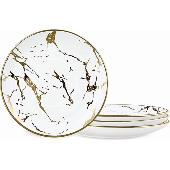 10" Marble Dinner Plate, Modern Ceramic Dishes Set for 4, Large Porcelain Plates Set, Round Kitchen Serving Plates, Dishwasher Safe