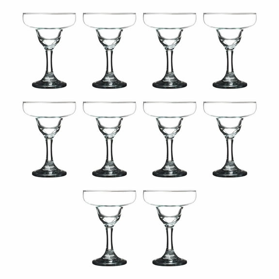 10 Margarita Glasses Set, 9 oz. - Classic, Smooth, Barware, Glassware - Clear