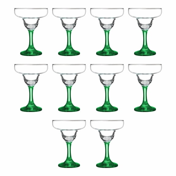 10 Margarita Glasses Set, 9 oz. - Classic, Smooth, Barware, Glassware - Green