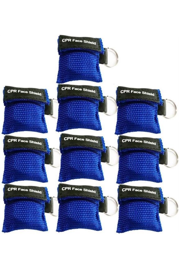 10 Mask Keychain Rings First Aid Kit Face Masks, for First Aid or Training (Blue-10)