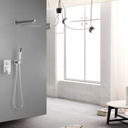 10" Matte Black Rain Shower System   Brass Wall-Mounted Combo with Air-Injection Shower Head, Handheld Spray & High-Pressure Valve