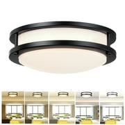 10" Matte Black Round Flush Mount LED Ceiling Light Fixture for Kitchen, Bathroom, Dining Room, Living Room, Hallway, 2700K/3000K/3500K/4000K/5000K