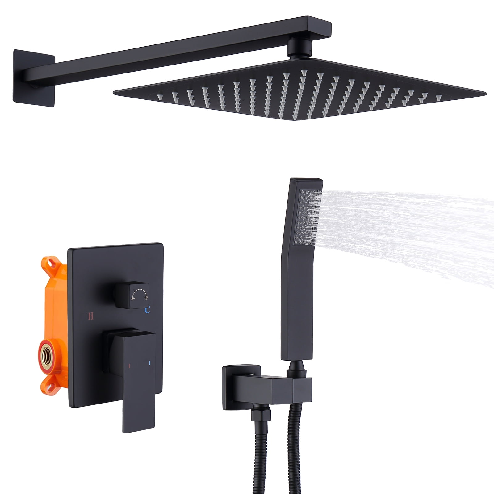 Matte Black Wall Mounted Rainfall Shower System with Handheld