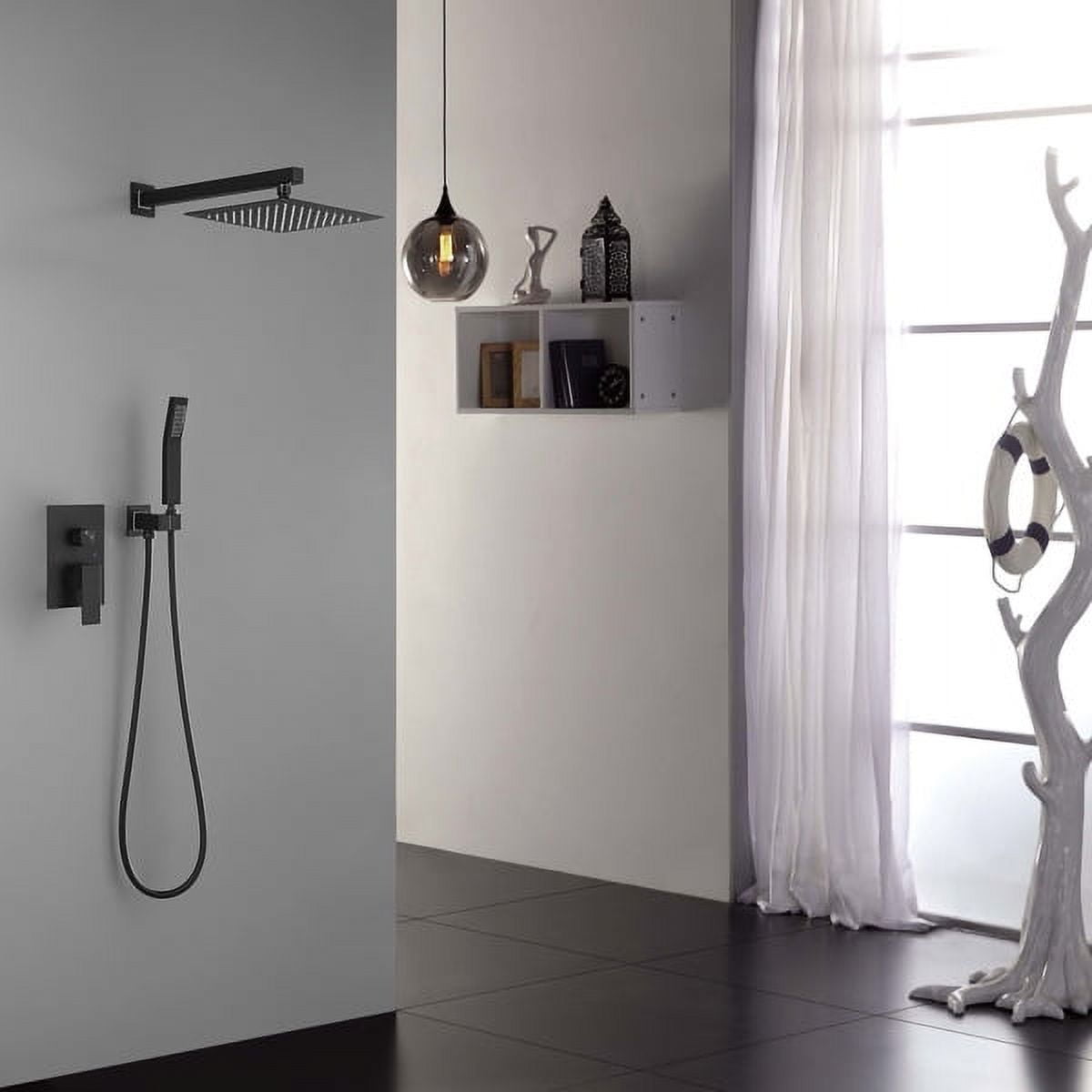 10" Matte Black Wall-Mounted Rain Shower System - Luxury Brass Combo Set with Handheld Sprayer & Ceramic Valve for Modern Bathrooms