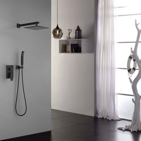 10" Matte Black Wall-Mounted Rain Shower System - Luxury Brass Combo Set with Handheld Sprayer & Ceramic Valve for Modern Bathrooms