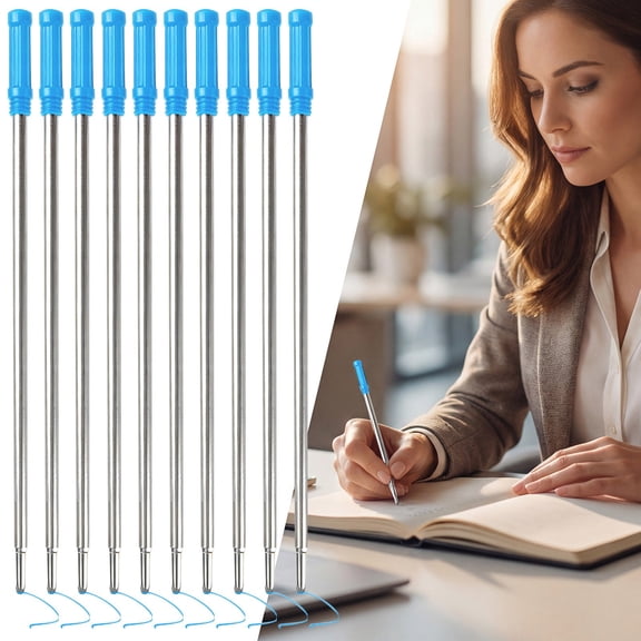 10 Medium Sized Pen Tips with Smooth Metal Coating, Replaceable Ink Cartridges 15ml for Round Ballpoint Pens, Suitable for Shaped Ballpoint Pen Replacement