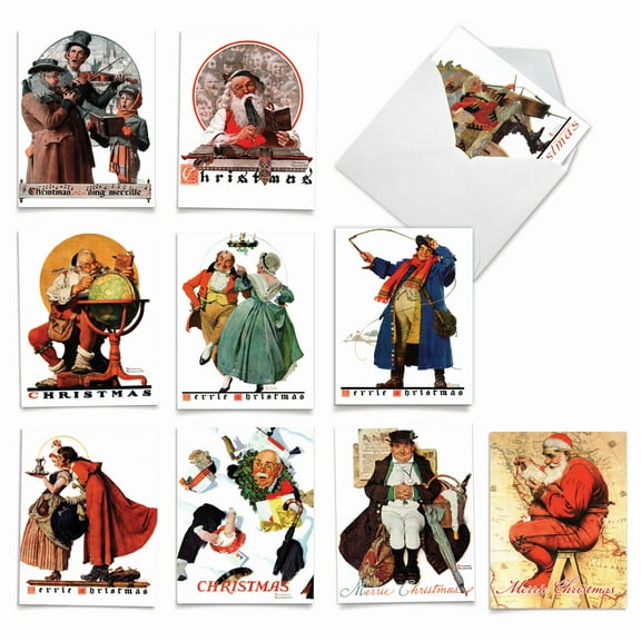 10 Merry Christmas Note Cards Assorted (4 x 5.12 Inch) - ROCKWELL HOLIDAYS M6059