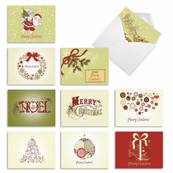 10 Merry Christmas Note Cards Pack (4 x 5.12 Inch) - AVOCADO GREEN CHRISTMAS M6646XSG