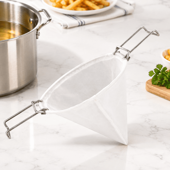 10" Metal Reusable Cone Oil Filter Bag With Folding Arms For Deep Fryers