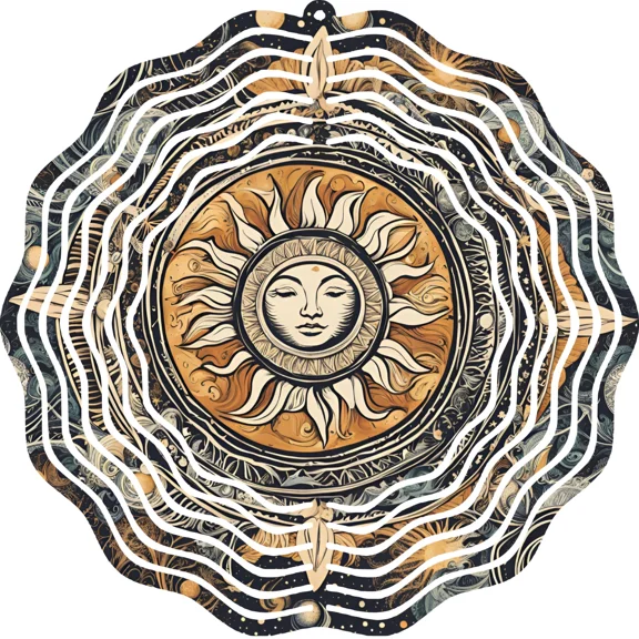 10" Metal Wind Spinner Sun Face Bohemian Spiritual Celestial Outdoor Decor Art