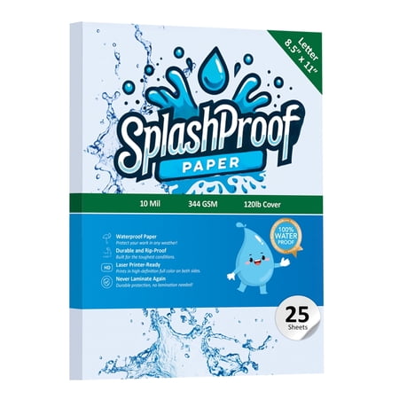 SplashProof Waterproof Paper, 8.5" x 11", 10 Mil, 25 Sheets