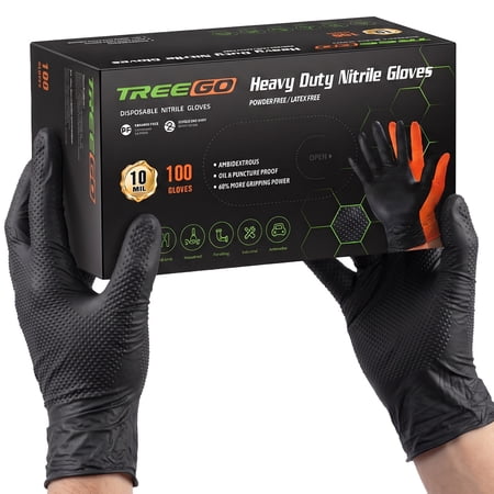 10 Mil Heavy Duty Black Nitrile Gloves , 100 Count L | Diamond Grip Rubber Gloves, Latex & Powder Free for Industrial Maintenance, Equipment Repair &Food, Work, Daily Professional Use